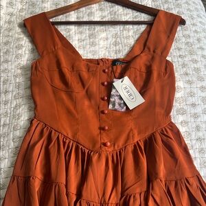 NWT Cider Rust Orange Tiered Midi Dress with Button Front